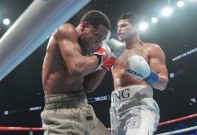 Ryan Garcia a knock down Devin Haney tres biaha, dunando su rival amateur su prome perdida como profesional