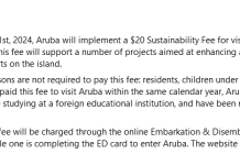 Aunke ley a drenta na vigor, ainda no a cuminsa cobra 20 dollar di sustainability fee na turistanan