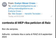 Segun Partido MEP, despues di e peticion por escrito di Partido RAIZ, Lider di partido MEP a manda un contesta por escrito tambe