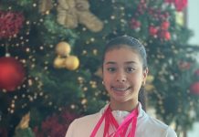 Atleta di rhythmic gymnastics Ashley Urbaneja a gana cinco medaya pa Aruba durante e Centroamericano de Gimnasia Ritmica na Costa Rica