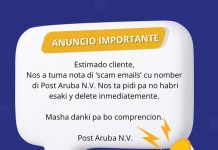 Post Aruba NV ta adverti contra posible estafa cu e-mail di ePost