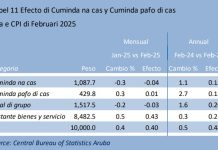 CBS: Prijs di cuminda a baha na februari