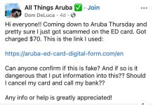 Scam online ta birando mas frecuente na Aruba; Turistanan ta keda cay den trampa di estafadornan di ED-card