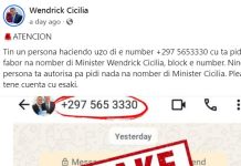 Minister Wendrick Cicilia ta adverti riba un persona usando su nomber sin autorisacion