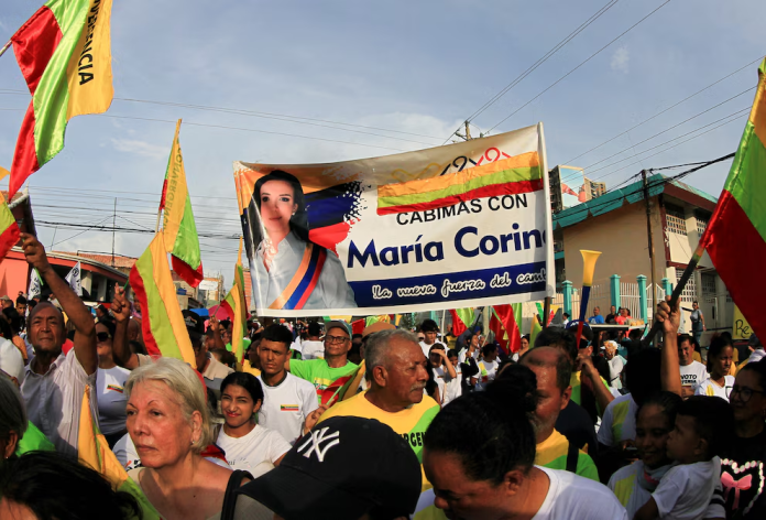 Miles di Venezolano a manifesta pa exigi eleccionnan presidencial y libertad di tur prisonero politico