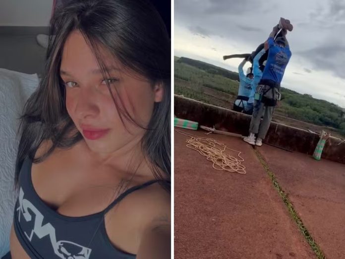 Un muher ta fayece despues cu no a mara cabuya di seguridad durante bulamento na Brazil