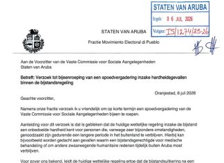 Comunicado di prensa Hendrik Tevreden (MEP) ta pidi reunion di urgencia tocante e ley di onderstand den caso di estadia for di Aruba pa motibo humanitario