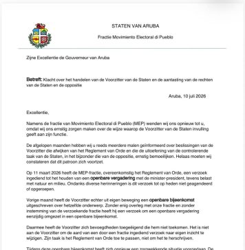 Comunicado di partido MEP: Presidente di parlamento no por pone su mes riba ley y reglamento