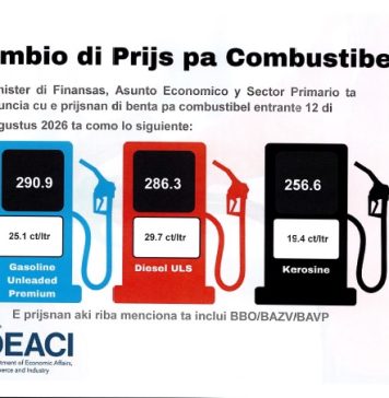 Comunicado di minister Geoffrey Wever: Gobierno a mitiga aumento di prijs di gasolin y diesel durante 4 luna, awo prijs ta bolbe na nivel di mercado internacional